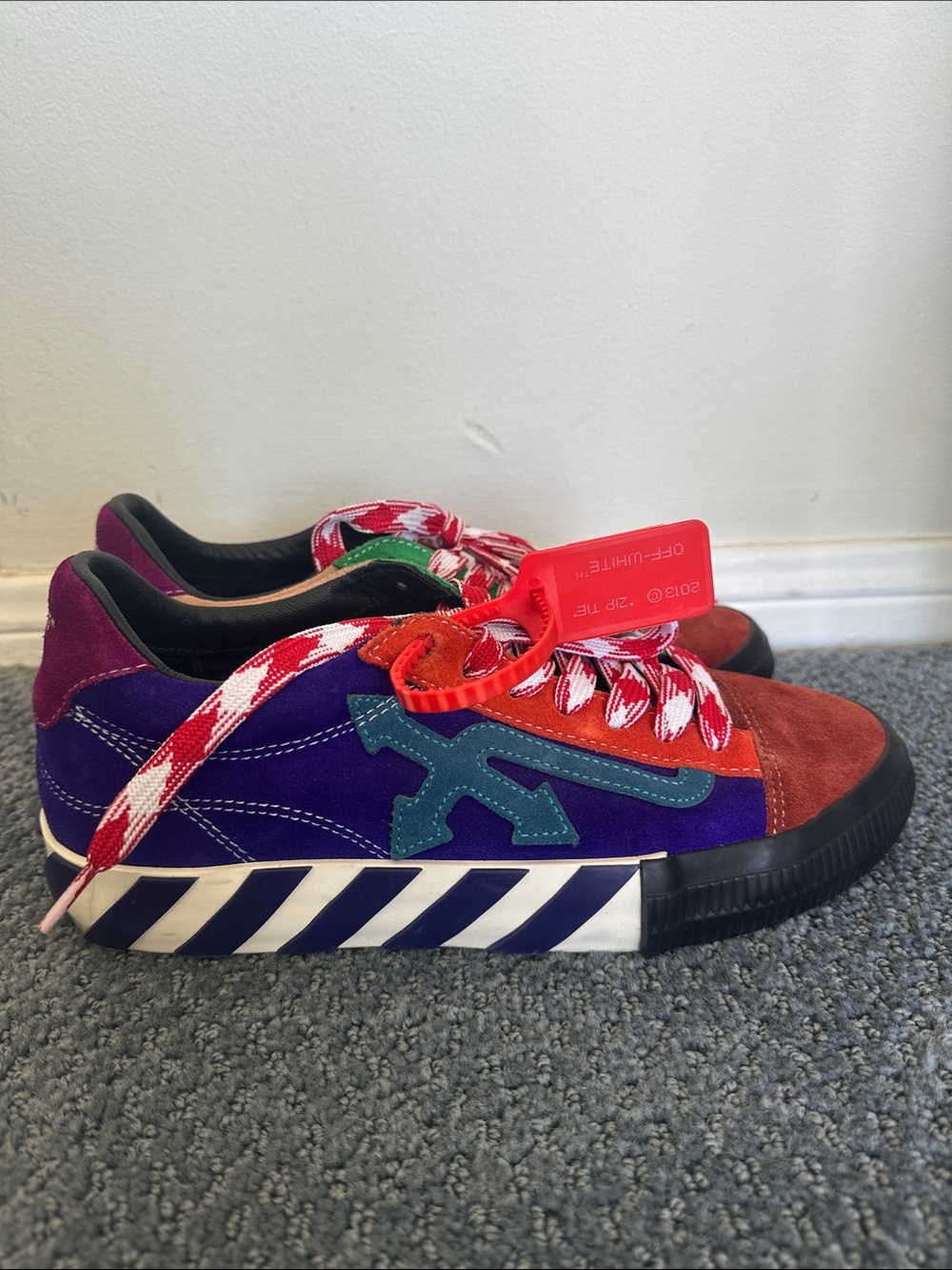 Off-White Multicolor Suede & Canvas Low-Top Sneakers - Red Green Purple Teal Tan